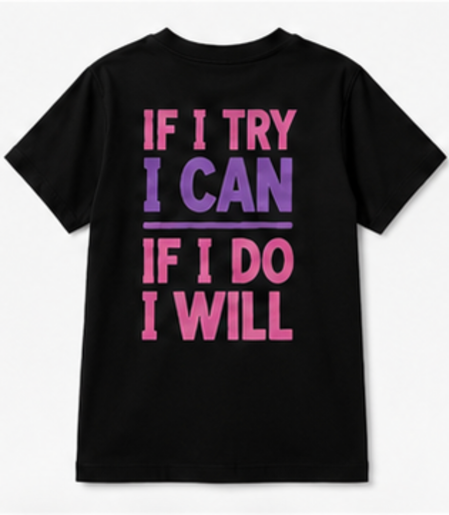 Girls Youth Tee "If I Try I Can, If I Do I Will" Motivational Kids T‑Shirt