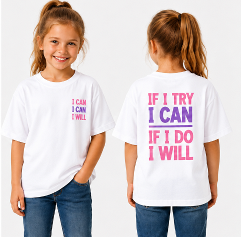 Girls Youth Tee "If I Try I Can, If I Do I Will" Motivational Kids T‑Shirt